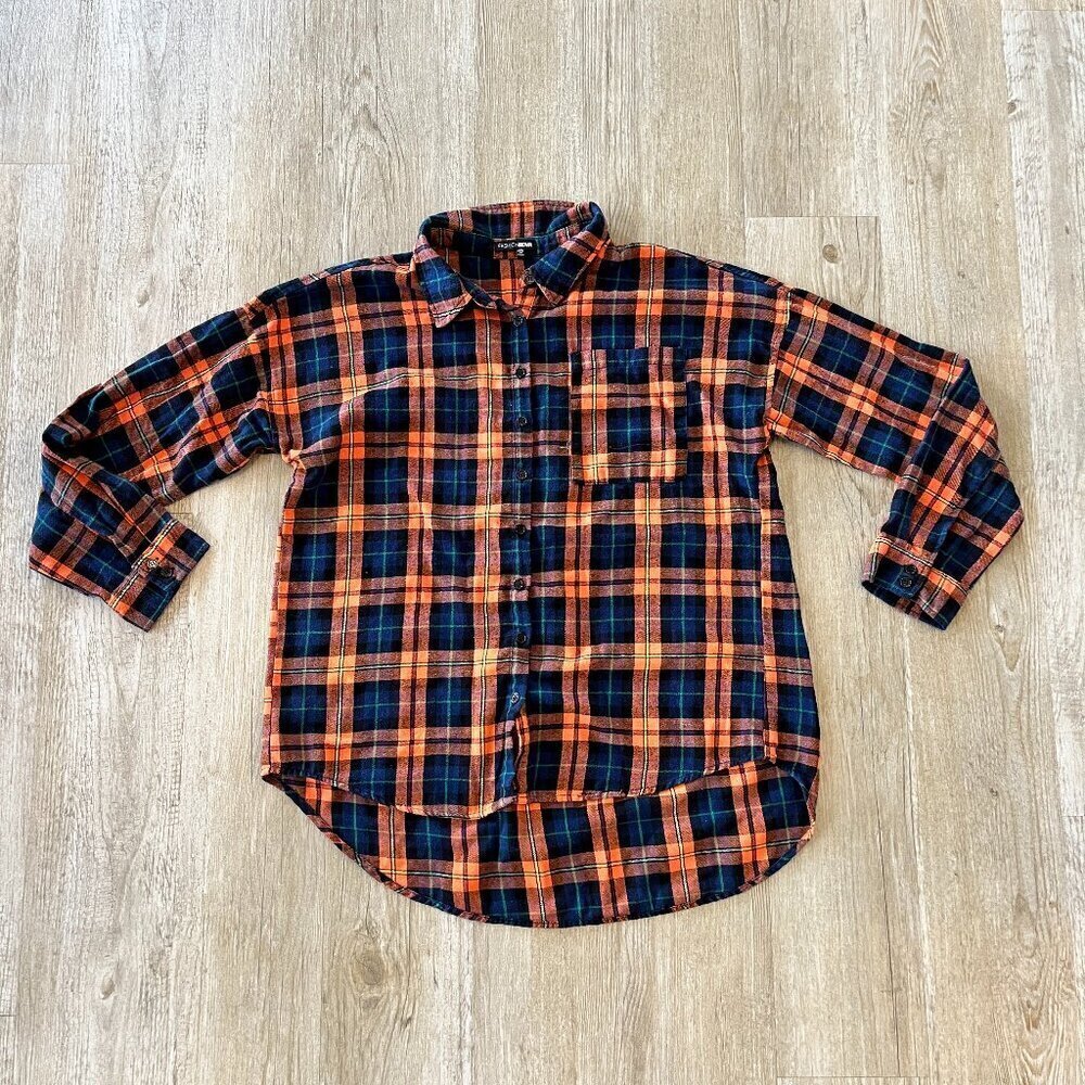 Womens Fashion Nova Orange Plaid "Overdressed" Button Up - M